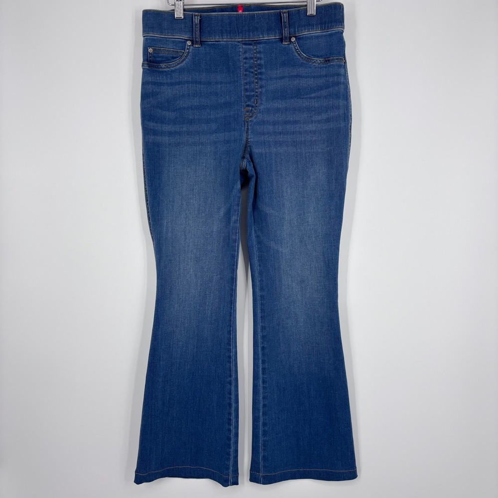 Spanx Flare Jeans Womens Large Blue Pull On High Rise Stretch Denim‎ Everywear